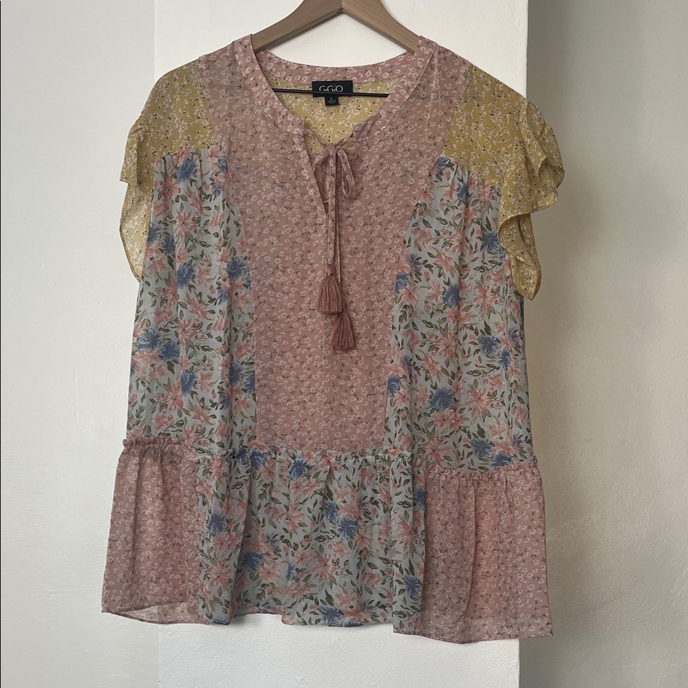 GiGiO Women's Pink and Yellow Floral Blouse